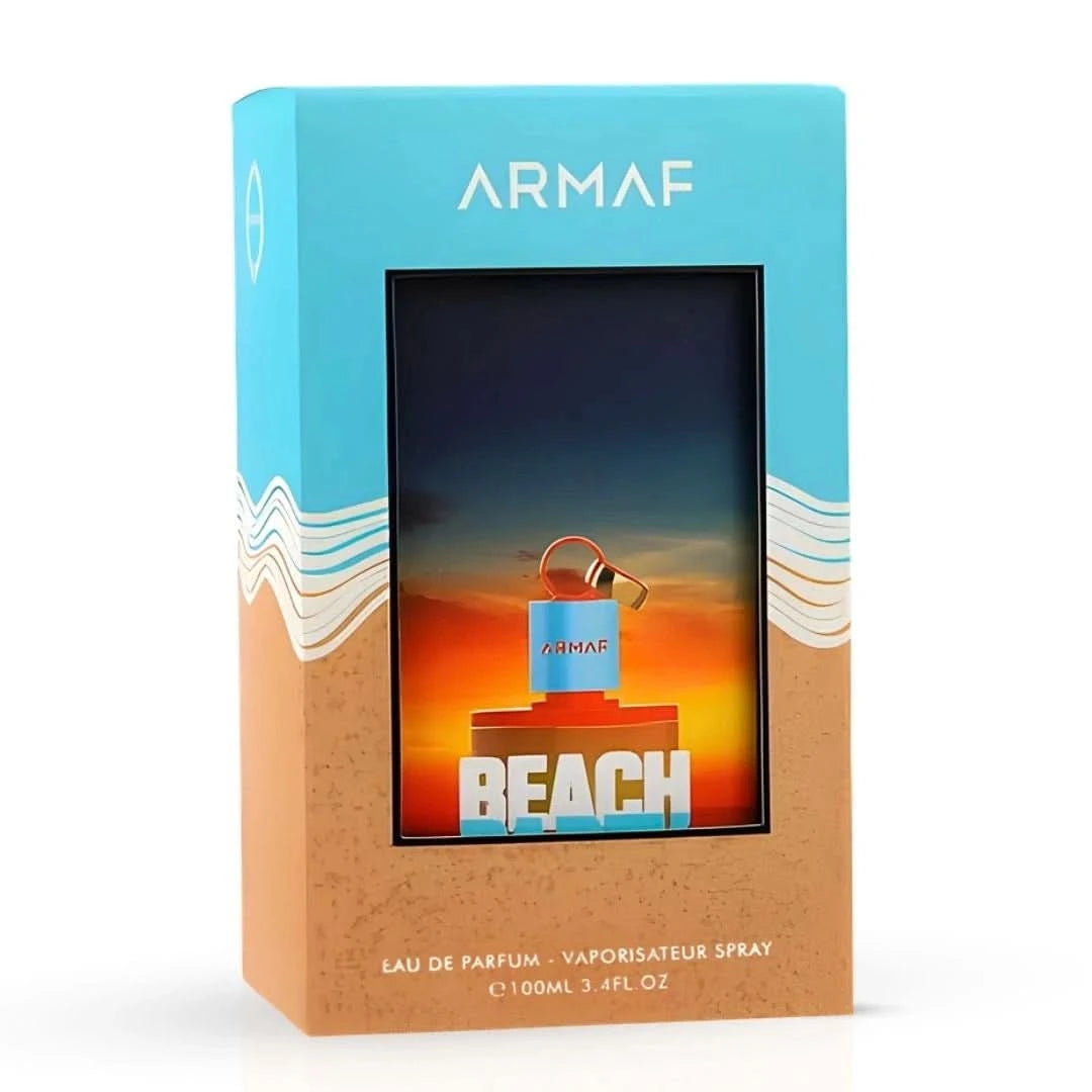 Armaf Beach Party Eau de Parfum spray 100ml bottle with colorful tropical design, showcasing the fragrance's vibrant, beach-inspired theme