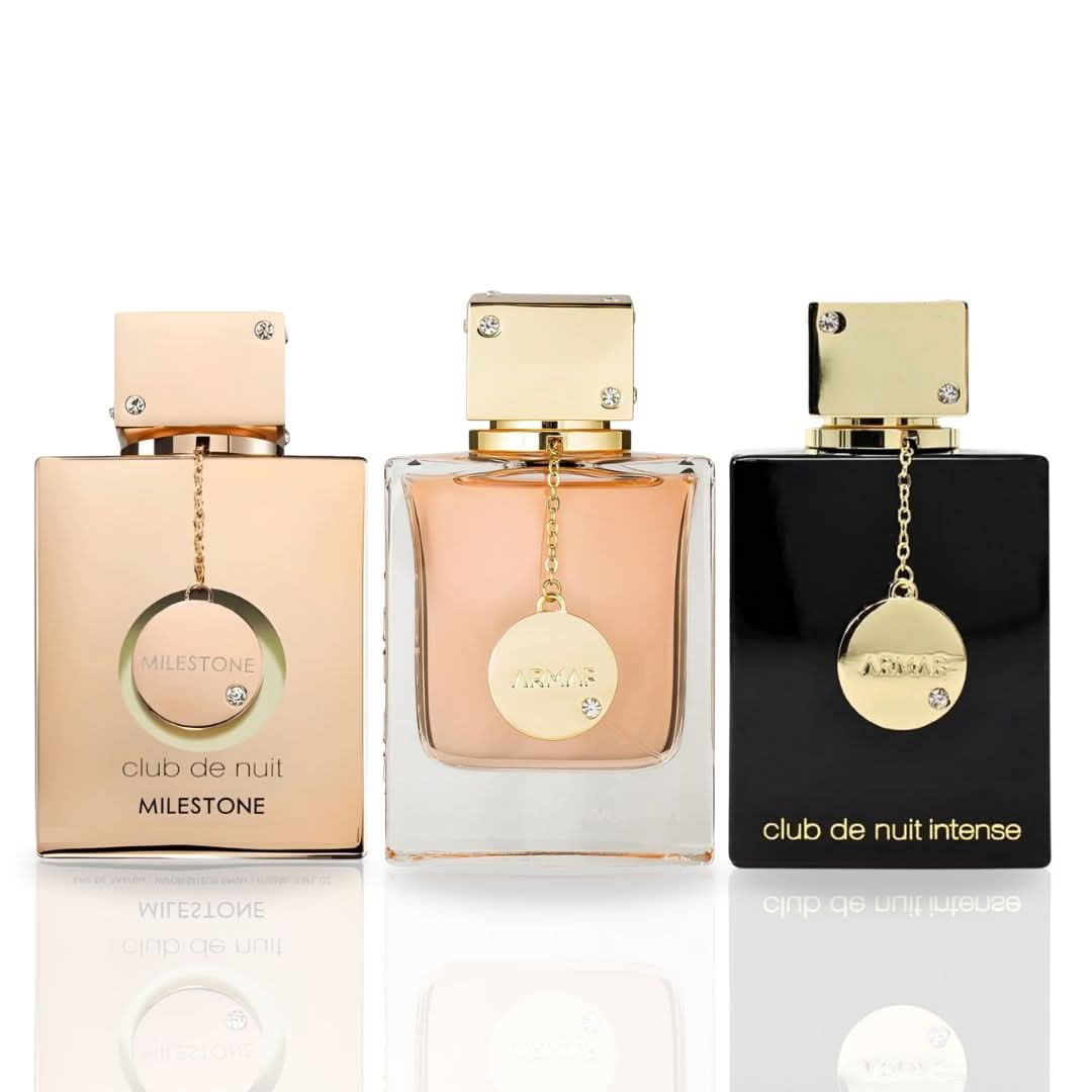 Armaf Club De Nuit Women Collector's Pride EDP gift set with three 30ml miniature parfum sprays in elegant packaging.