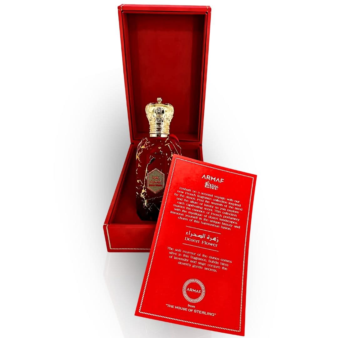 Armaf Eter Desert Flower Eau De Parfum spray 100ML, featuring floral elegance and enchanting fragrance in a sleek bottle.