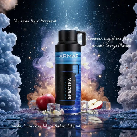 Armaf Odyssey Spectra Blu perfumed body spray 200ml, deodorant bottle with blue accents and sleek design.