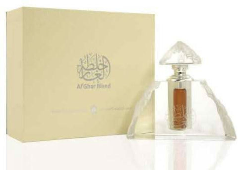 Al Ghar Blend concentrated perfume oil by ASQ in 12ml bottle, front view showing the clear glass container with product label.
