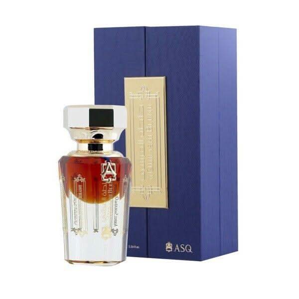 Front view of ASQ Al Qurashi Blend Concentrated Perfume Oil in a 16ml glass bottle with a sleek design.