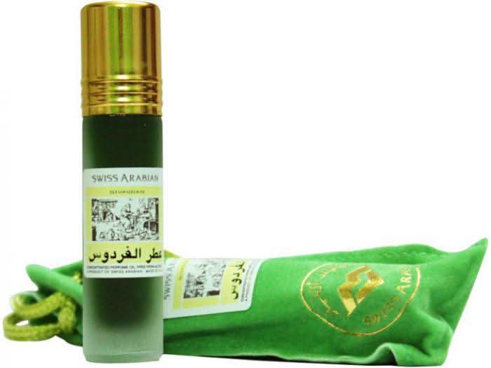 Swiss Arabian Jannet Ul Firdaus concentrated perfume oil in an 8ml roll-on bottle, featuring a rich, floral fragrance.