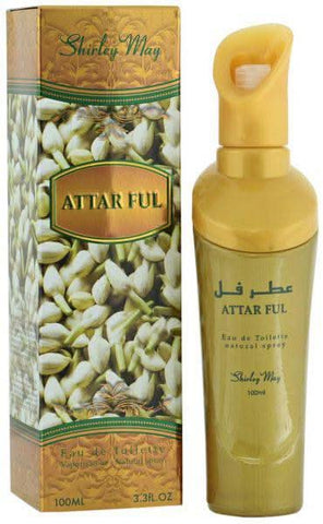 Shirley May Attar Ful EDT 100ML Eau De Toilette with pouch, featuring a sleek bottle and elegant packaging for men and women.