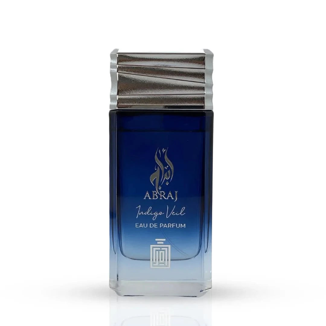 Aura Abraj Indigo Veil Eau de Parfum 100 ml – glass bottle with floral design detail