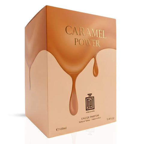 Aura by Aura Caramel Power Eau de Parfum spray 100ml bottle with caramel accents, showcasing the elegant fragrance design.