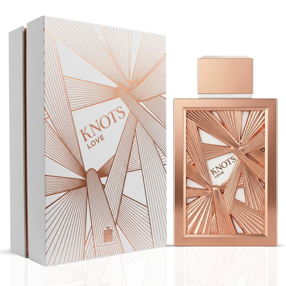 Aura by Aura Knots Love Eau de Parfum spray 100ml bottle with box, featuring elegant design and floral fragrance.