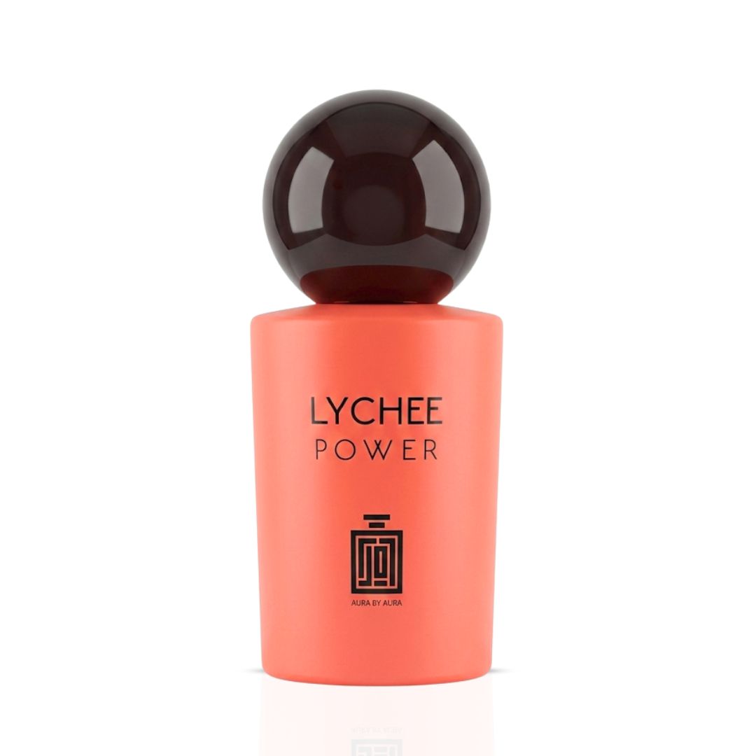 Aura by Aura Lychee Power Eau de Parfum Spray 100ml with sleek bottle and vibrant label, showcasing the luxurious fragrance.