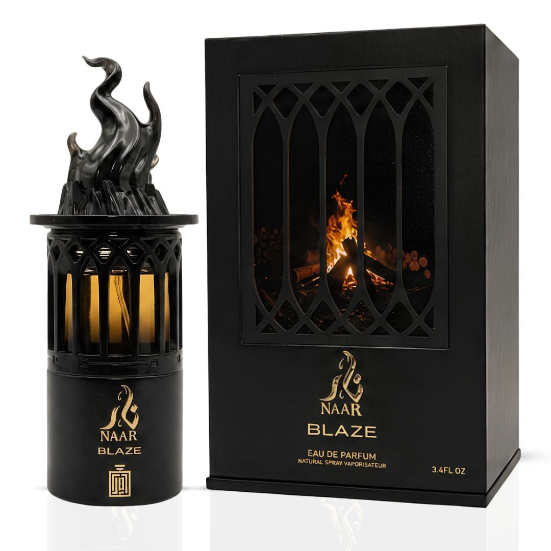Aura by Aura Naar Blaze Eau de Parfum 100ml bottle, elegant glass spray with a sleek design and vibrant scent profile.