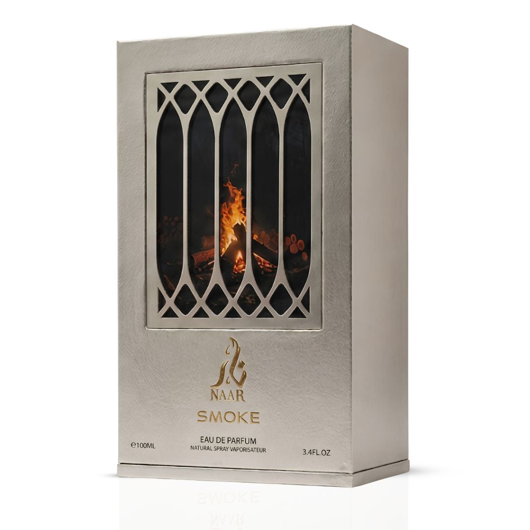 Aura by Aura Naar Smoke Eau de Parfum spray 100ml bottle with label, featuring dark, smoky fragrance design.