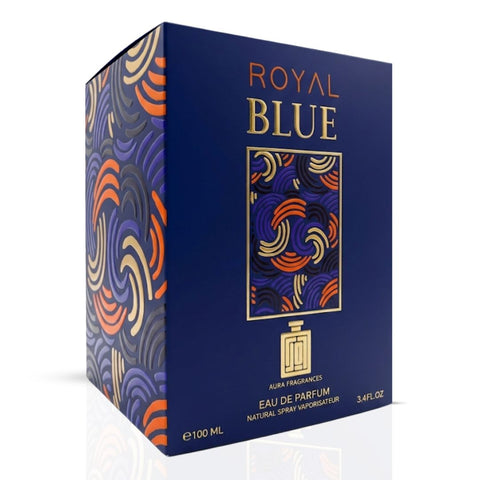 Aura by Aura Royal Blue Eau de Parfum Spray 100ml bottle with sleek blue design and elegant packaging.