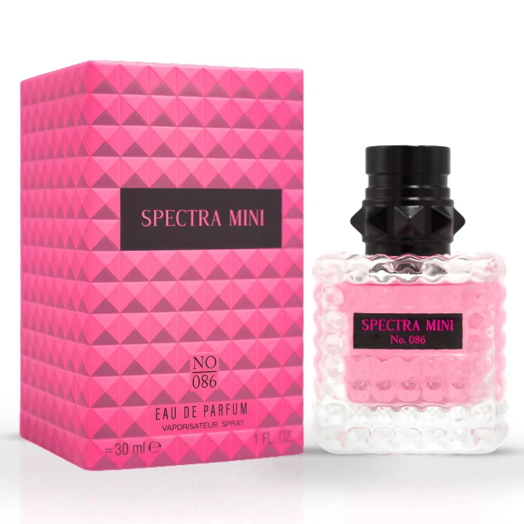 Spectra Mini No. 086 Eau De Parfum spray 30ml bottle, elegant perfume with floral and woody notes, in a clear glass container.