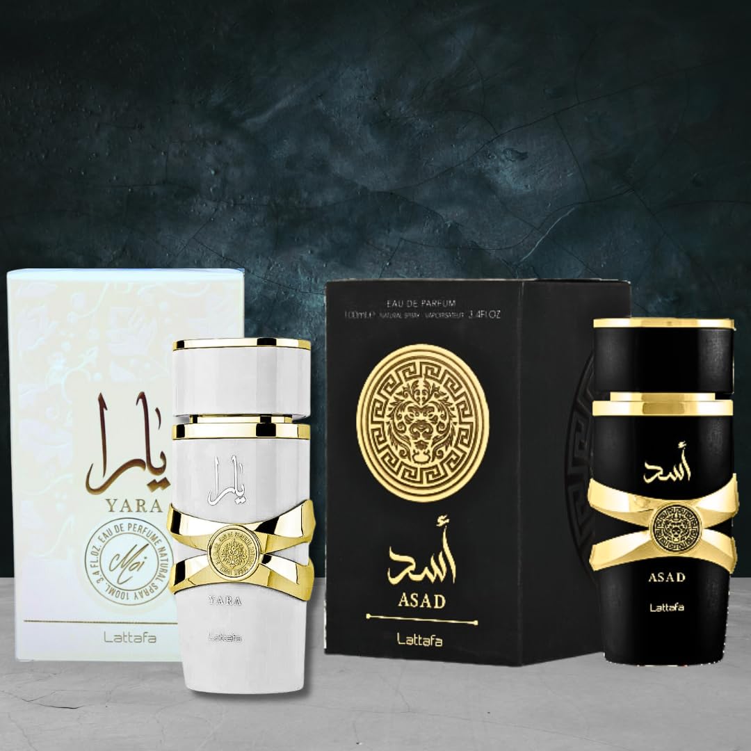 Lattafa Perfumes Asad & Yara Moi EDP-100ml(3.4 oz) | Heliotrope, Orchid, Tangerine, Gourmand Accord and Tropical Fruits. - Intense oud