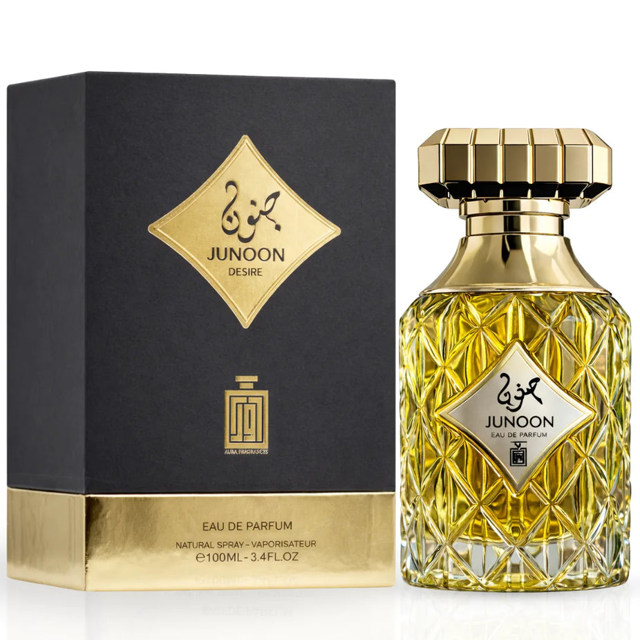 Aura by Aura Junoon Desire, Romance, and Extreme Eau De Parfum Spray bundle in 100ml bottles, featuring elegant perfume designs.