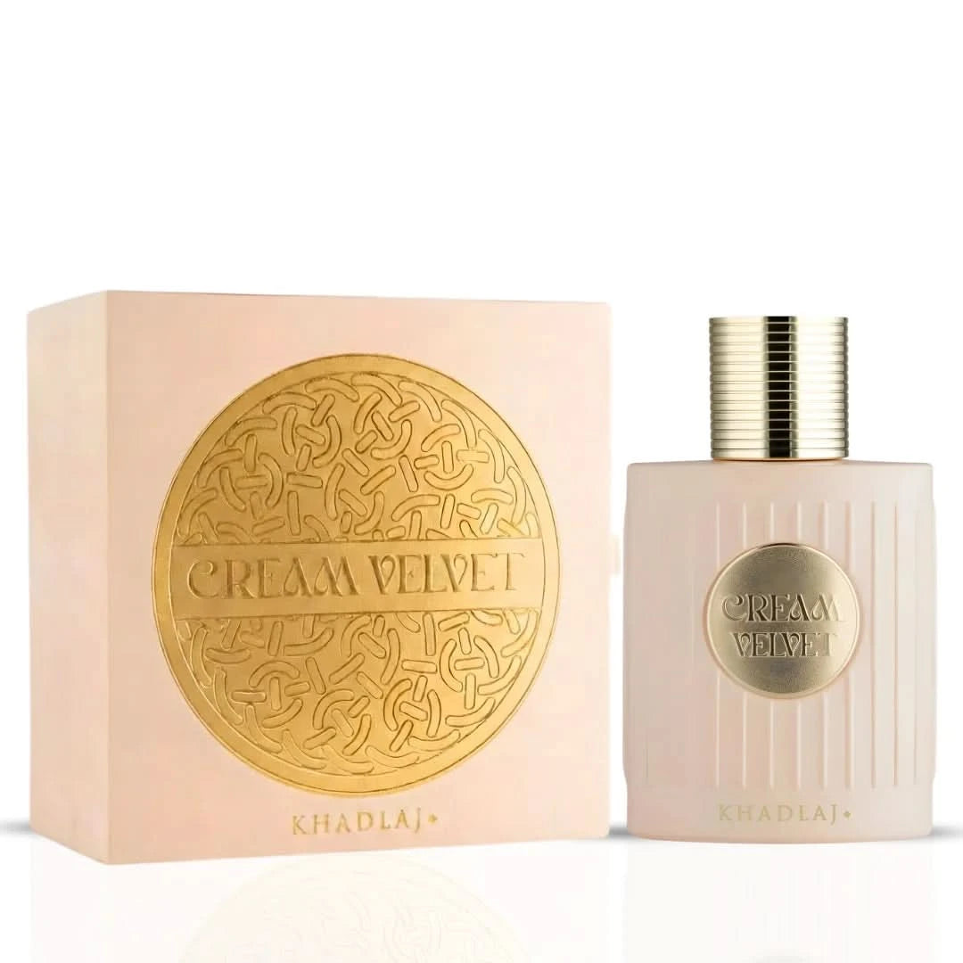 Khadlaj Azure Velvet and Cream Velvet Eau de Parfum Spray bundle, 100ml, featuring luxurious velvet fragrance bottles.