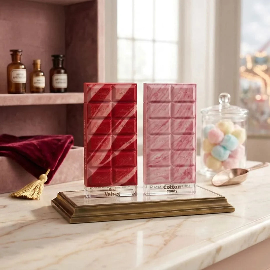 Dubai Delicacy Red Velvet & Cotton Candy Eau de Parfum Spray by Armaf, 70ml, featuring a luxurious red velvet and cotton candy scent.