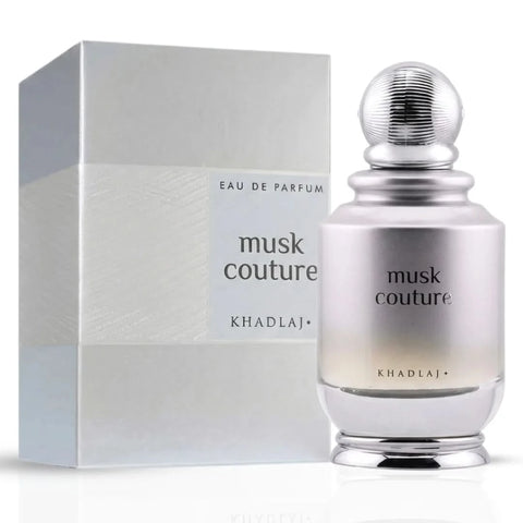 Khadlaj Musk Couture and Rose Couture Eau de Parfum spray bundle, 100ml, featuring elegant floral and musky fragrance bottles.