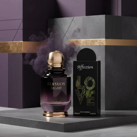 Bundle of Intense Oud Affection Eau de Parfum and Khadlaj Sensuos Night Eau de Parfum spray bottles, 100ml each.