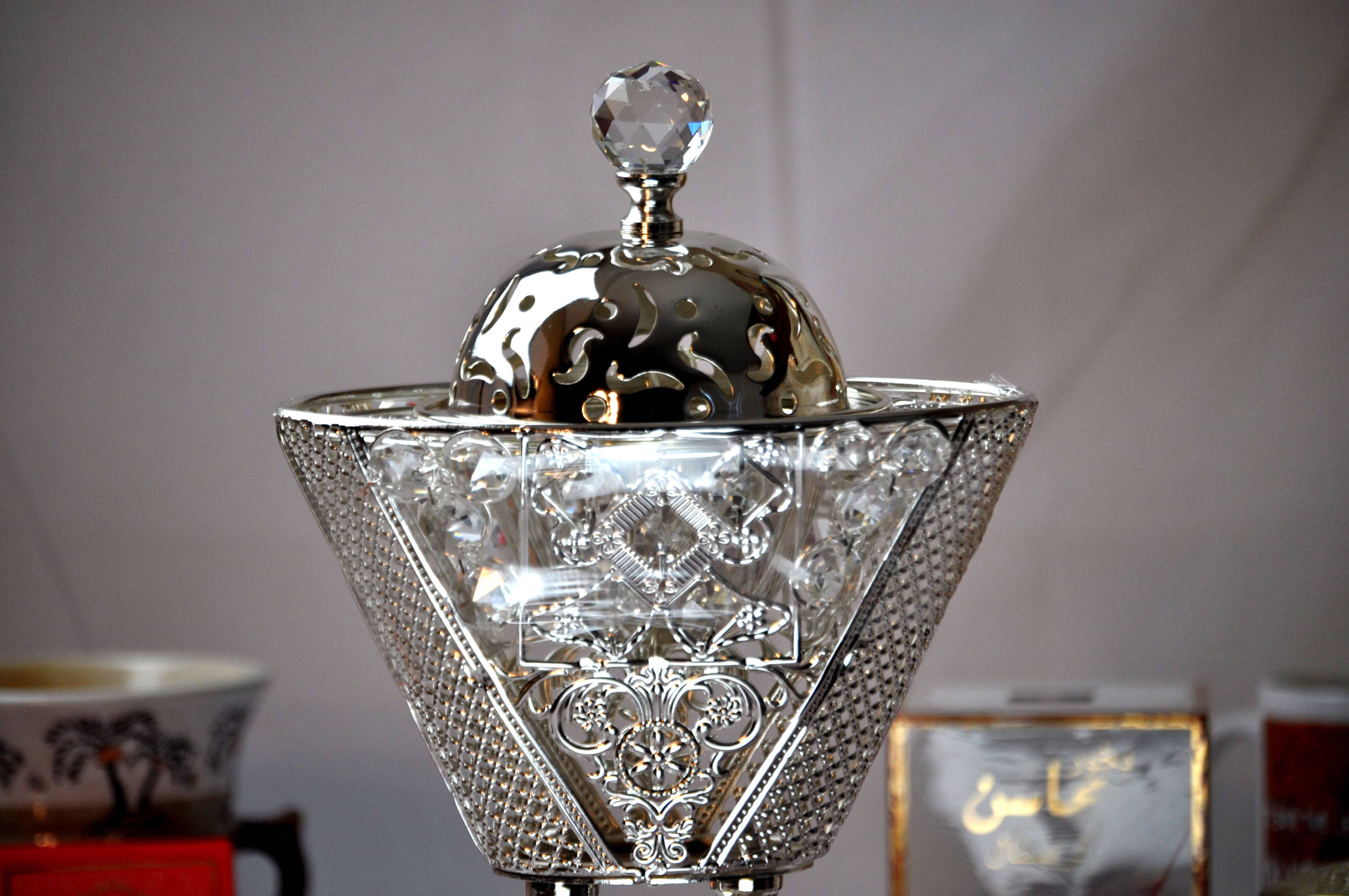 Arab Incense Bakhoor Burner - 9 inch Silver by Intense Oud - Intense oud