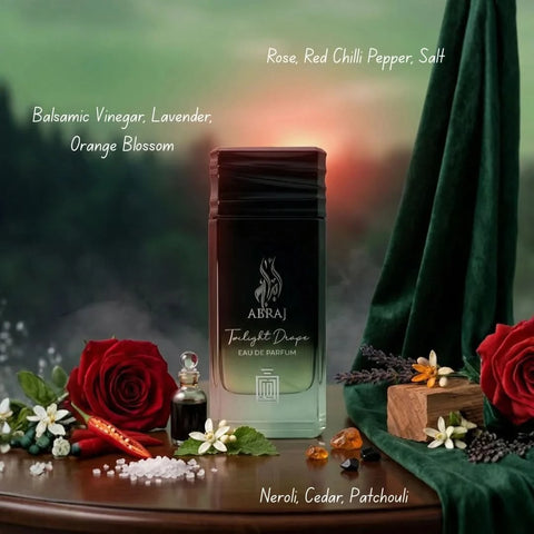 Aura Fragrances Abraj Twilight Drape Eau De Parfum spray 100ml bottle, elegant packaging and luxurious perfume design.