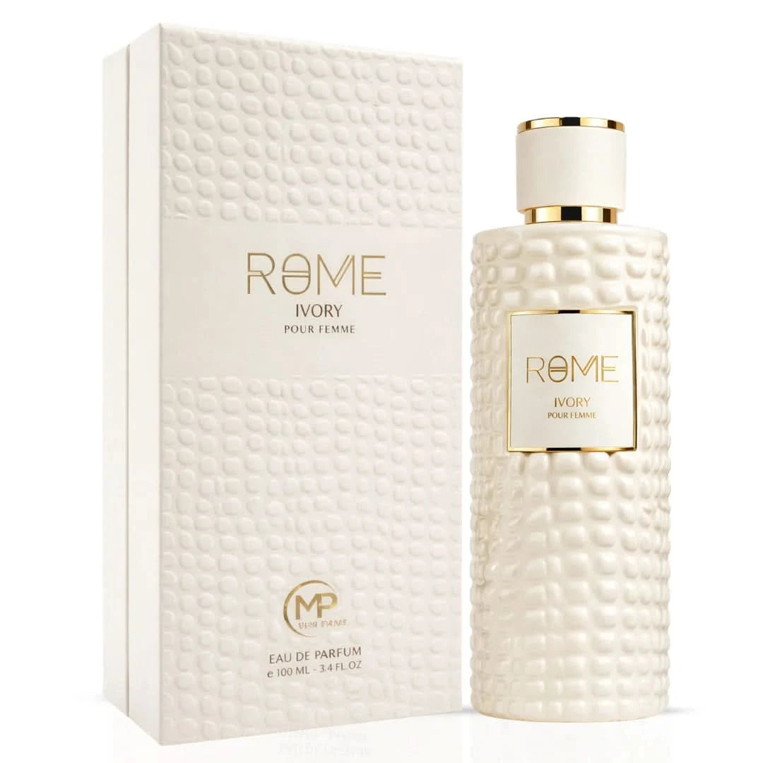 Rome Ivory Pour Femme Eau De Parfum spray by Mast Perfume, 100ml bottle with elegant design and floral fragrance.