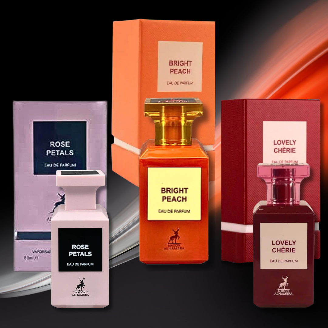 Amazing 3 Collection Rose Petals,Bright Peach & Lovely Cherie EDP - 80Ml (2.7 Oz) By Maison Alhambra - Intense oud