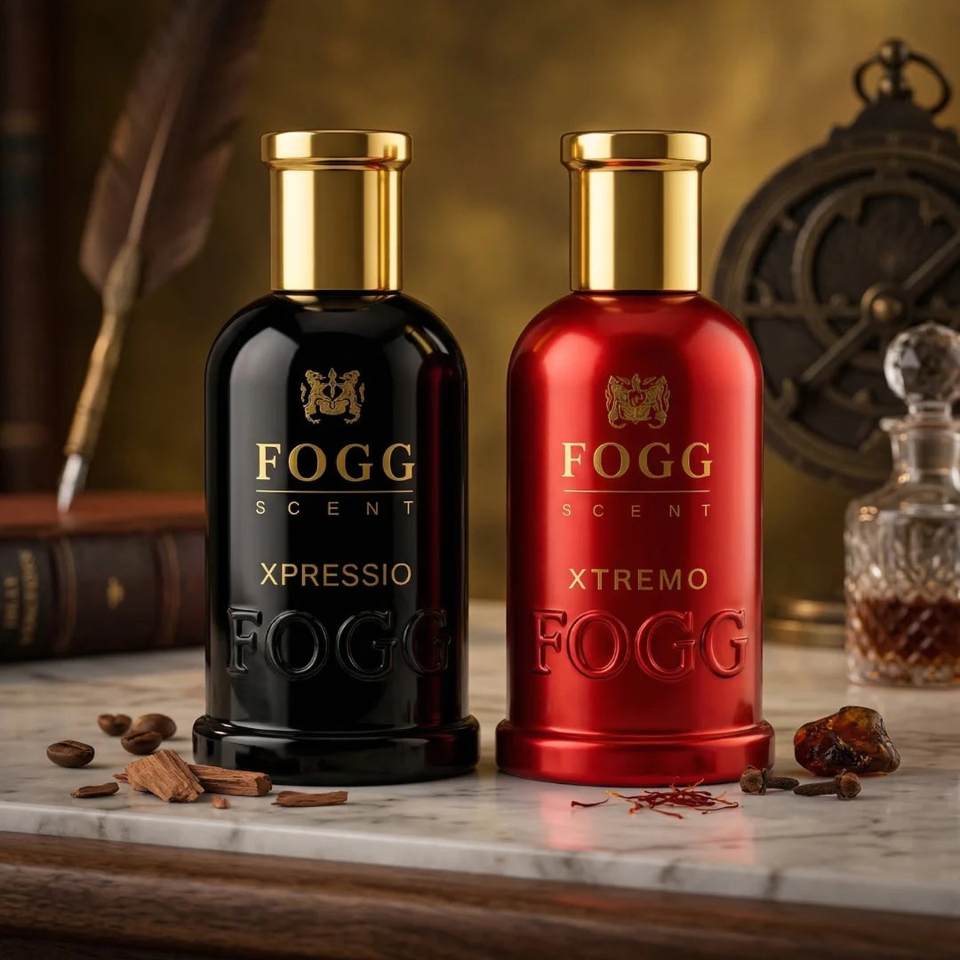 Fogg Xpressio & Xtremo for Men Eau de Parfum bundle, 100ml each, featuring sleek bottles and stylish packaging.