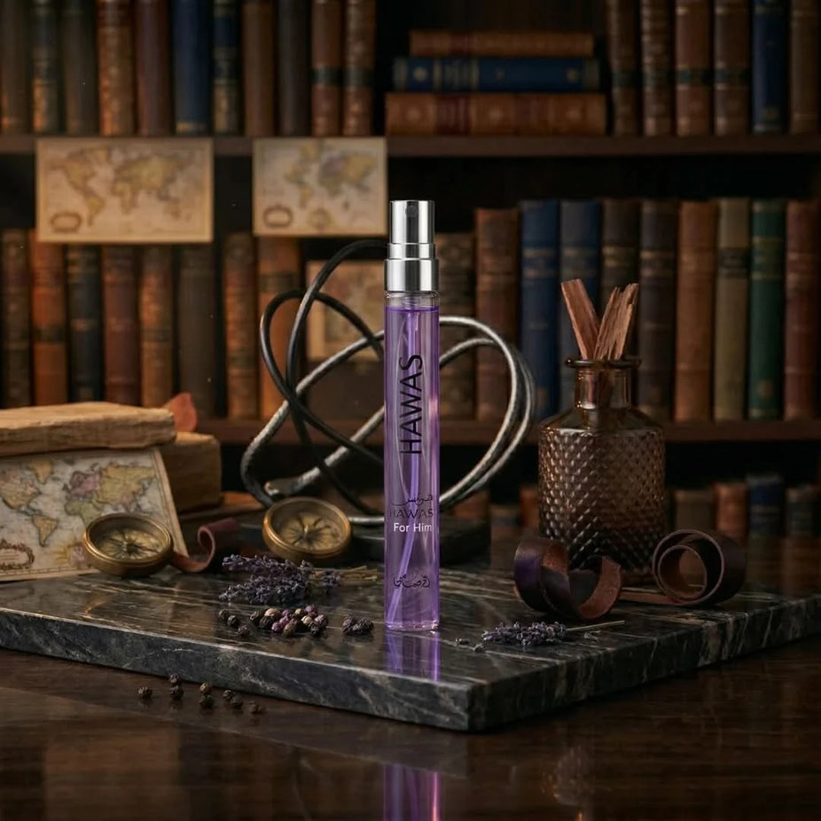 Hawas for Men Rasasi 3-piece perfume gift set with bottles, boxed packaging, and elegant design for men.