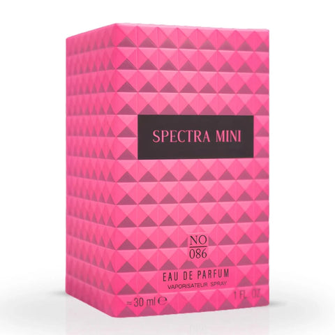 Spectra Mini No. 086 Eau De Parfum spray 30ml, elegant fragrance bottle with black cap and clear glass.
