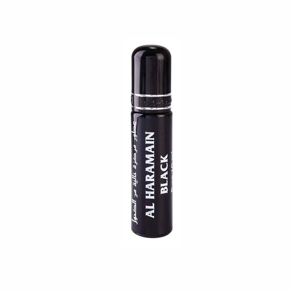 Al Haramain Black Perfume Oil in a 10ml CPO bottle, featuring a sleek black container with elegant branding.