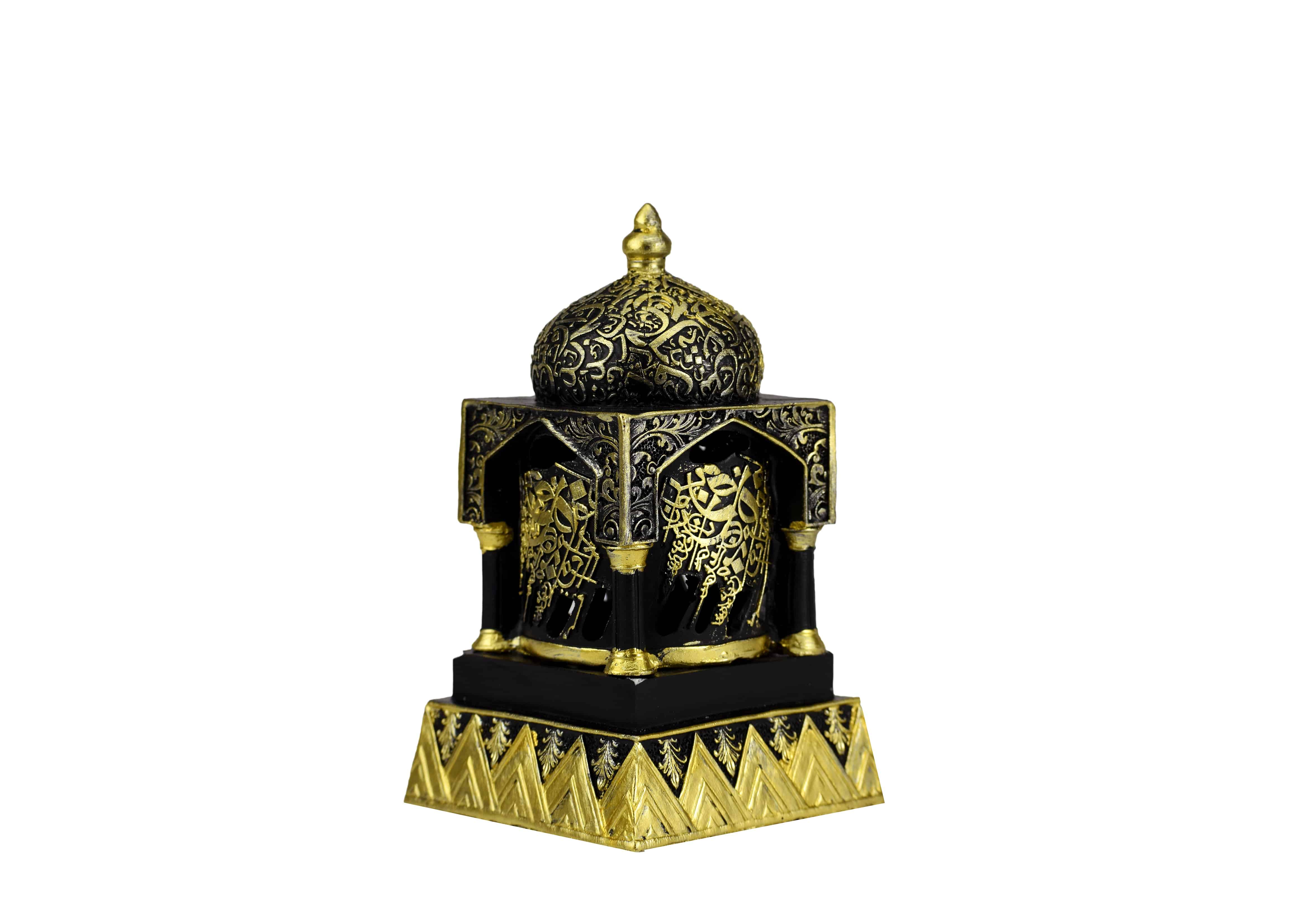 Engraved Caligraphy Minaret Style Incense Bakhoor Burner - 6 in. Black - Intense oud