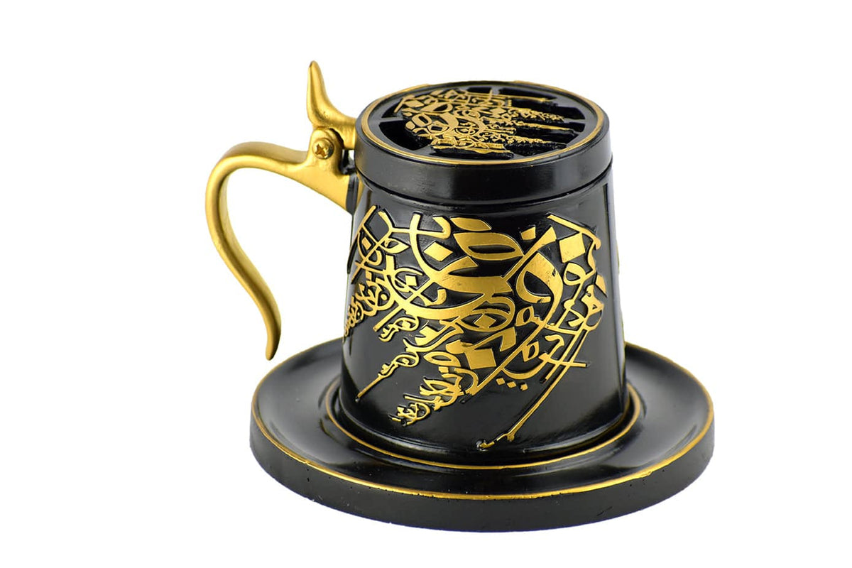 Tea Cup Style Closed Incense Bakhoor Burner - Black - Intense oud