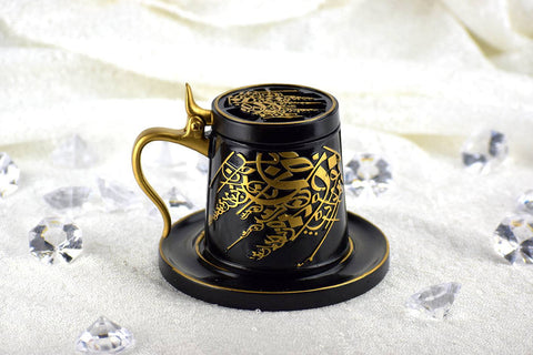 Tea Cup Style Closed Incense Bakhoor Burner - Black - Intense oud