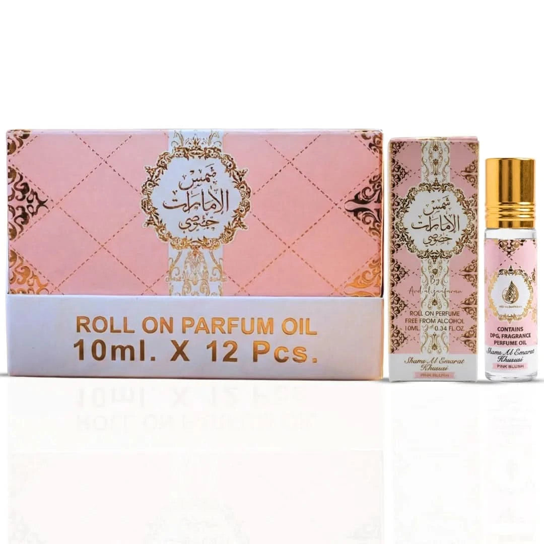 Pink Blush Shams Al Emarat Khususi perfume oil by Ard Al Zaafaran, 10ml roll-on CPO with floral and oriental scent, pack of 12