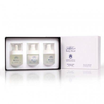 Abdul Samad Al Qurashi Body Musk Pack perfume gift set with three 30ml bottles of luxurious body musk scents.