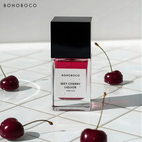 Bohoboco Wet Cherry Liquor Eau de Parfum spray 50ml, featuring a sleek bottle with cherry-themed design.