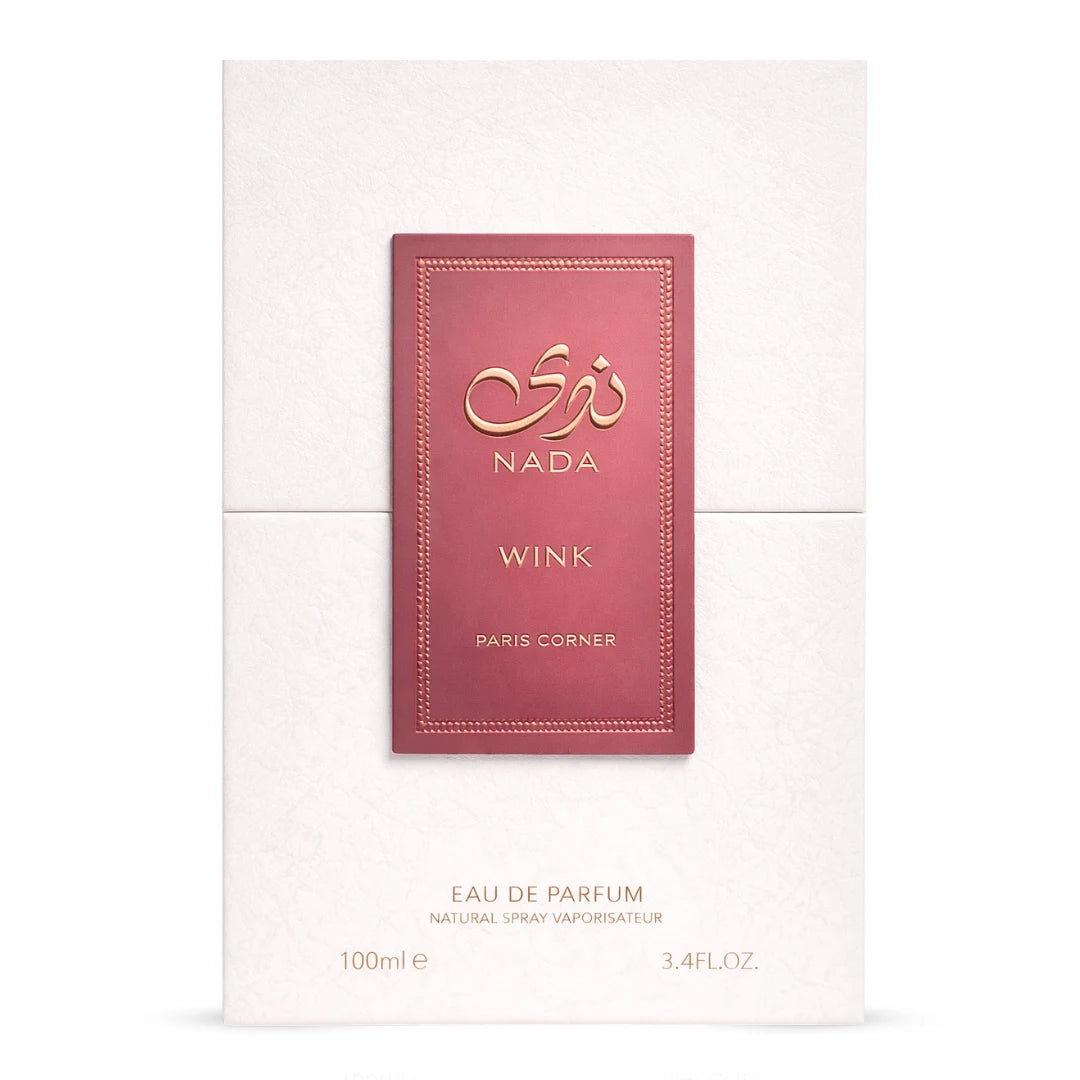 Nada Wink Eau De Parfum spray by Paris Corner, 100ml bottle, elegant glass container with floral and fruity fragrance accents.