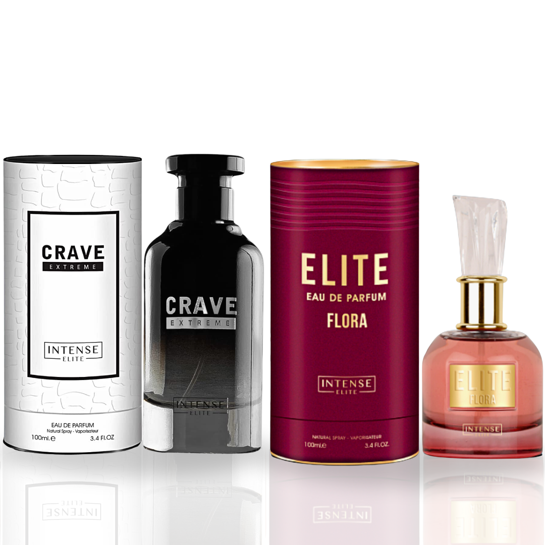 Elite Flora For Women EDP 100ML (3.4 OZ) By Intense Elite & Crave Extreme For Men EDP 100ML (3.4 OZ) By Intense Elite. (VALUE PACK) - Intense Oud