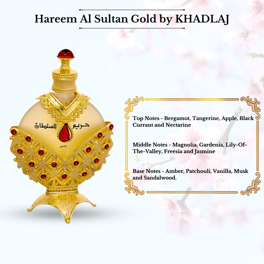 Bundle of Hareem Al Sultan Gold CPO 35ML and Elite Flora EDP 100ML by Intense Oud, featuring luxurious perfume bottles.