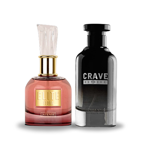 Bundle of two Intense Elite EDP perfumes: Elite Flora for Women and Crave Extreme for Men, each in 100ML bottles.