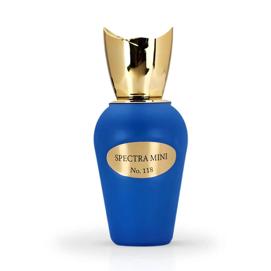 Spectra Mini No. 118 Eau De Parfum spray 25ml, elegant fragrance bottle with black cap and clear glass container.