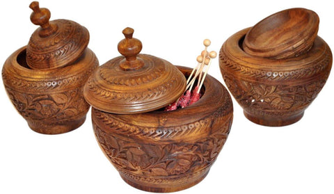 Wooden 3 Piece Canister set Rosewood - Hand Carved work by Artist - Intense oud