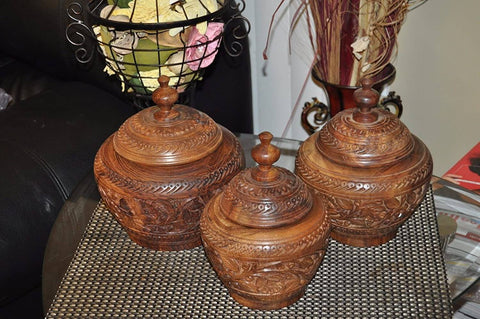 Wooden 3 Piece Canister set Rosewood - Hand Carved work by Artist - Intense oud