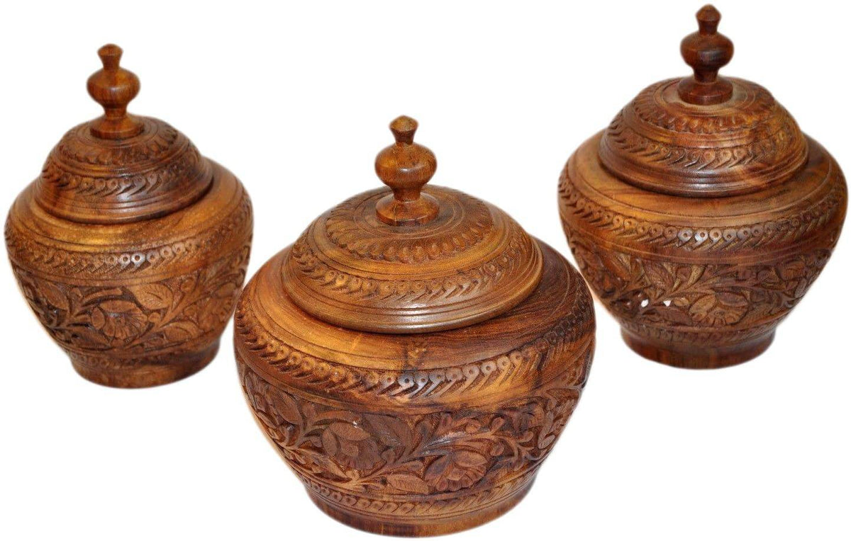 Wooden 3 Piece Canister set Rosewood - Hand Carved work by Artist - Intense oud