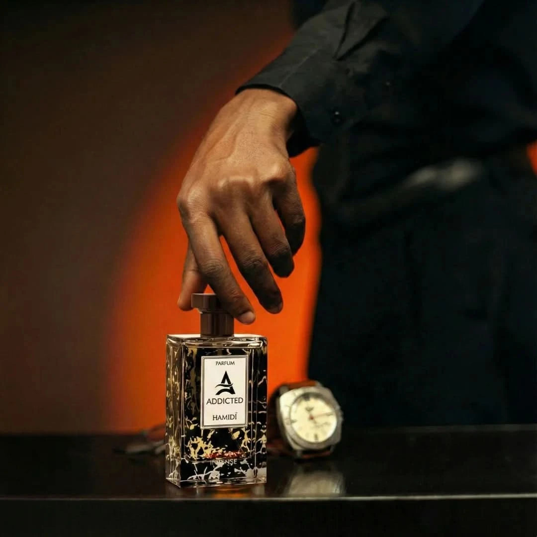 Hamidi Addicted Absolutely Intense Eau de Parfum spray bottle, 110ml, featuring sleek packaging and elegant design.