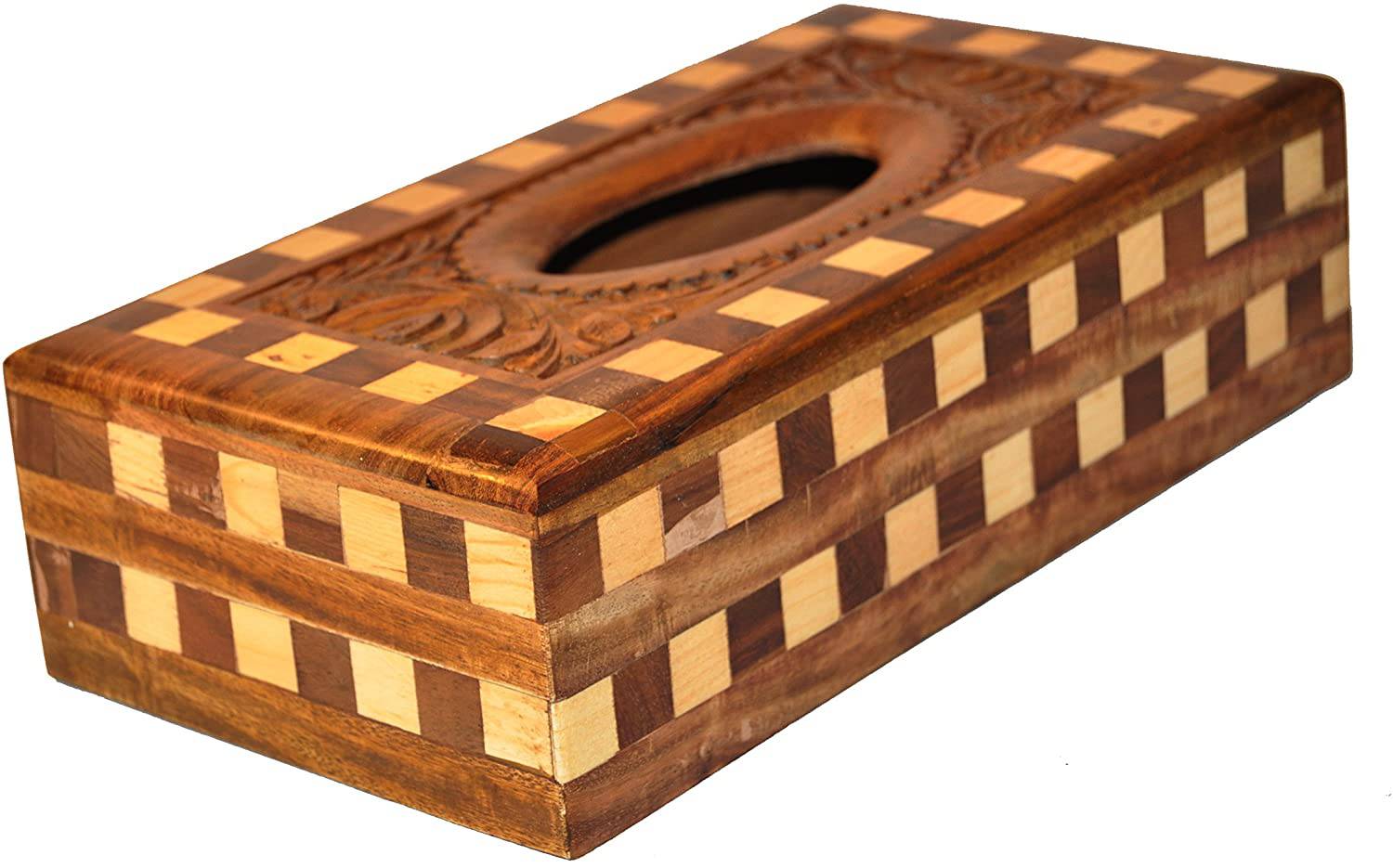 Decorative Chess Tissue Box Cover- Chess Design- Wooden Carved Box - Intense oud