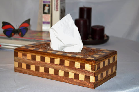 Decorative Chess Tissue Box Cover- Chess Design- Wooden Carved Box - Intense oud