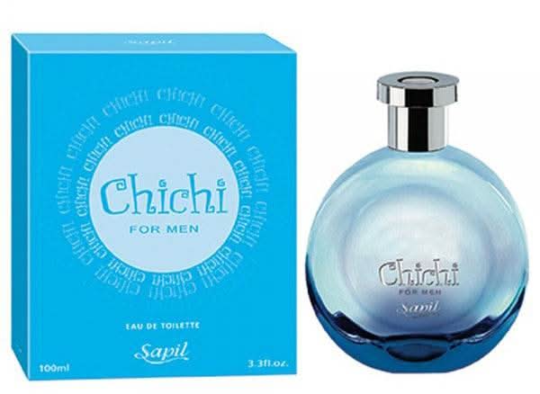 Sapil Chichi for Men EDT 100ml bottle with velvet pouch, featuring sleek glass design and elegant packaging.