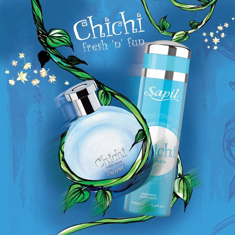 Sapil Chichi for Men EDT 100ml in velvet pouch, featuring a sleek perfume bottle with elegant packaging.