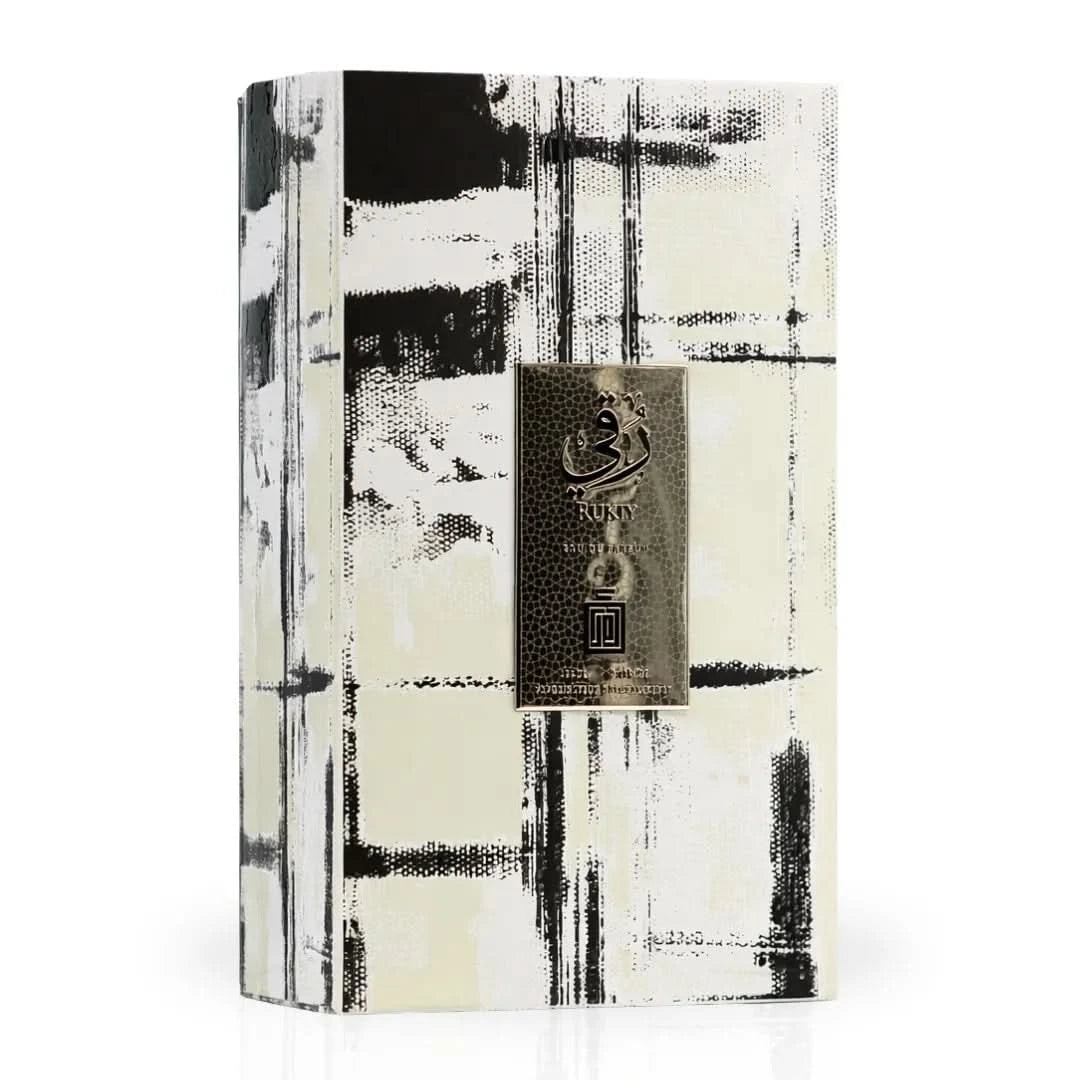 Aura Fragrances Rukiy Eau De Parfum Spray 100ml bottle, elegant packaging, showcasing the perfume design and branding.